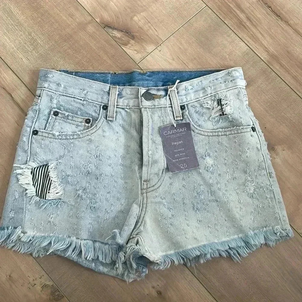 NWT Carmar Denim Jean Shorts "Regan" Mid-Rise Non-Stretch Relaxed Sz 24 & 25
